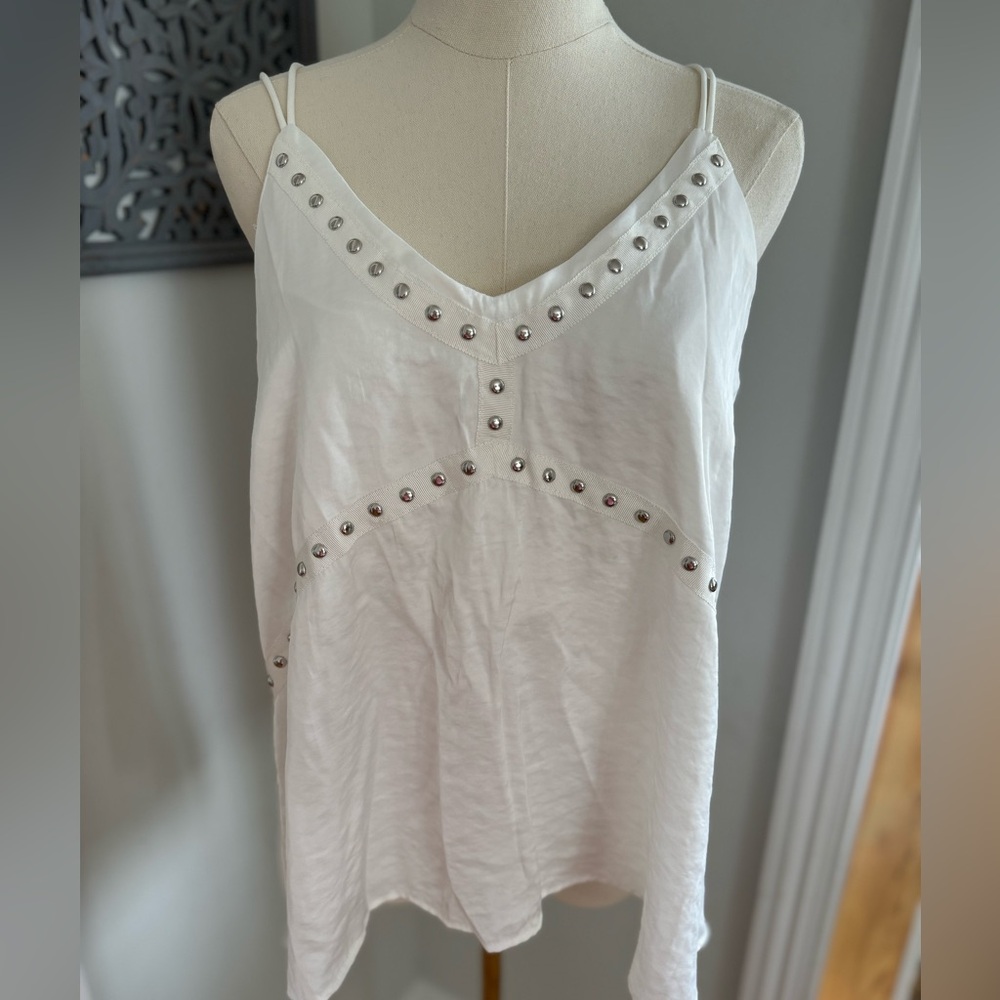 New white embellished Top